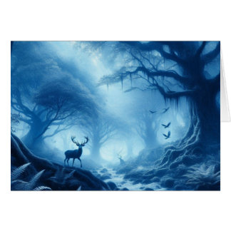 Deer in Dark Forest of Blue Haze Cards