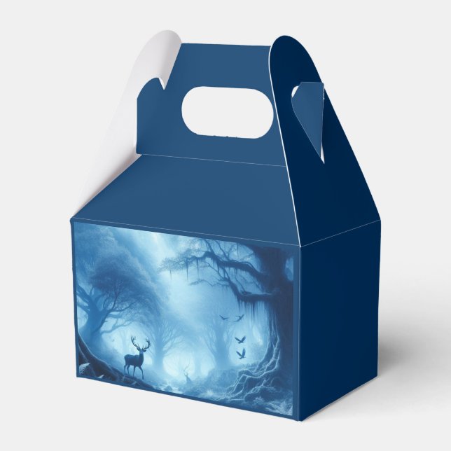Deer in Dark Forest of Blue Haze Favor Boxes (Front Side)