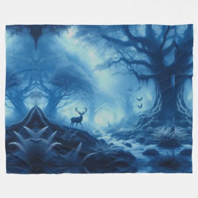 Deer in Dark Forest of Blue Haze