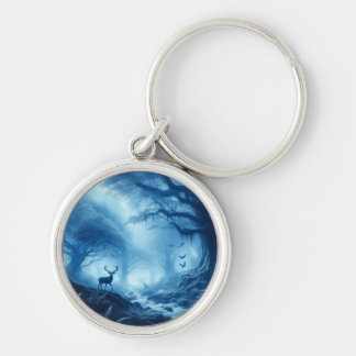 Deer in Dark Forest of Blue Haze Keychain