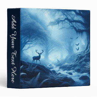 Deer in Dark Forest of Blue Haze Persomal 3 Ring Binder