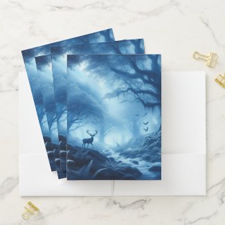 Deer in Dark Forest of Blue Haze