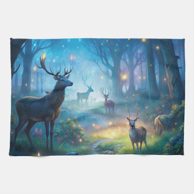 Deer in Enchanted Forest Kitchen Towel (Horizontal)