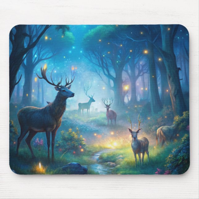 Deer in Enchanted Forest Mouse Pad (Front)