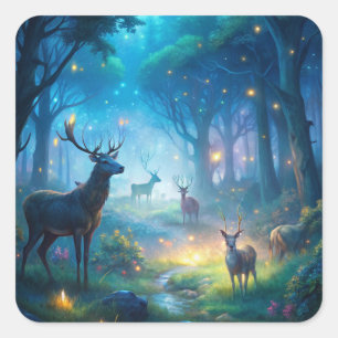 Deer in Enchanted Forest Square Sticker