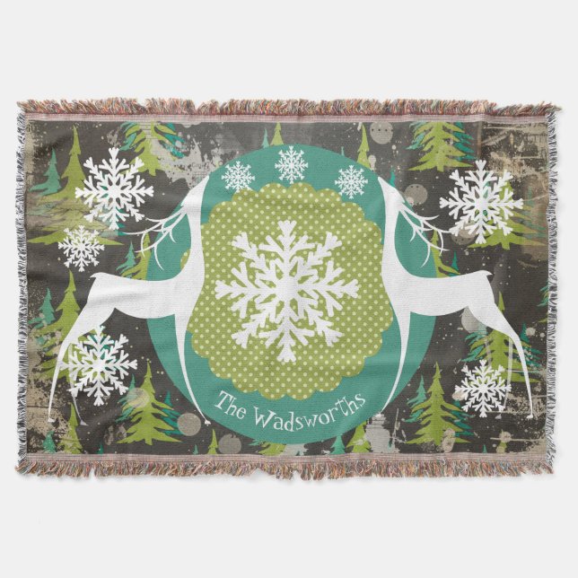 Deer In Evergreen Forest Holiday Throw Throw Blanket (Front)