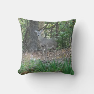 Deer in fall leaves throw pillow