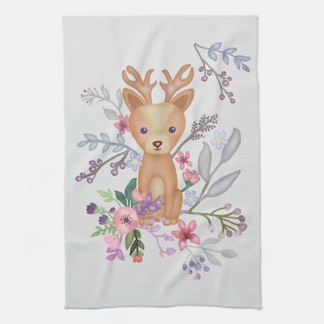 deer in flower beds kitchen towel (Vertical)
