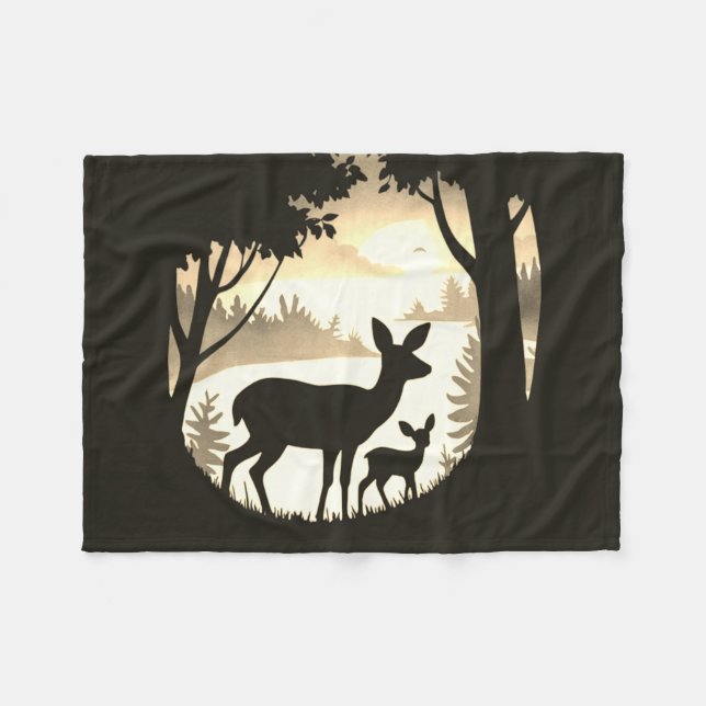 Deer in Forest Clearing Fleece Blanket (Front (Horizontal))