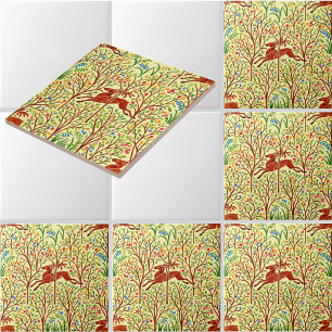 Deer In Forest Retro Art Nouveau Pattern by Voysey Ceramic Tile
