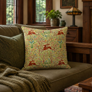 Deer In Forest Retro Art Nouveau Pattern by Voysey Throw Pillow