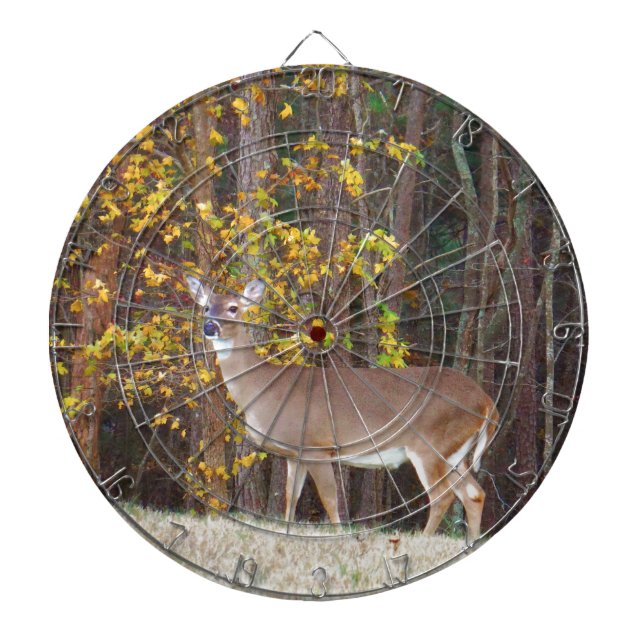 Deer in Front of Yellow Autumn Tree Dart Board (Front)
