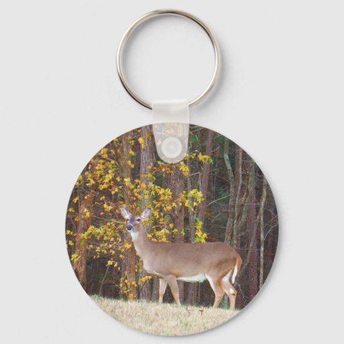 Deer in Front of Yellow Autumn Tree Keychain