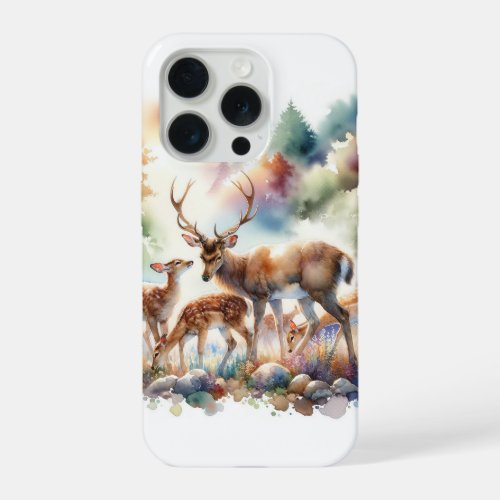 Deer in Harmony AREF9414 _ Watercolor iPhone 15 Pro Case