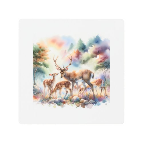 Deer in Harmony AREF9414 _ Watercolor Metal Print