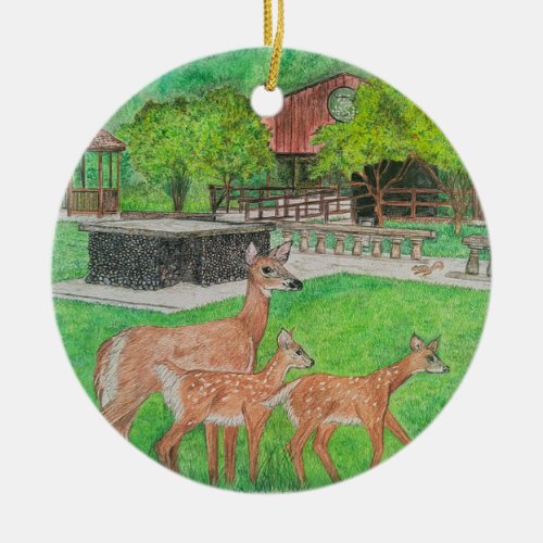 Deer in Humiston Woods by the Pavillion Ceramic Ornament