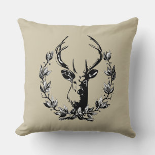 Deer in Laurel Leaves Throw Pillow