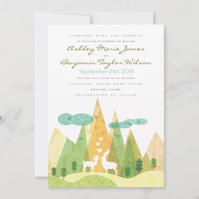 Deer in Mountain Valley Rustic Wedding Invitation (Front)