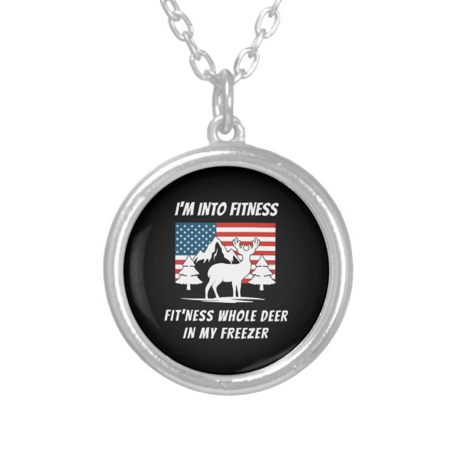 Deer In My Freezer - Deer Hunter Deer Hunting Silver Plated Necklace (Front)