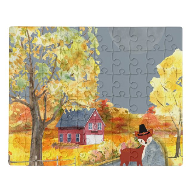 Deer In Pilgrim Hat Thanksgiving Jigsaw Puzzle (Puzzle Horizontal)