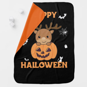 Deer In Pumpkin Cute Deer Happy Halloween Baby Blanket