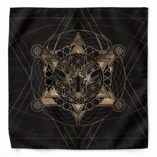 Deer in Sacred Geometry _ Black and Gold Bandana