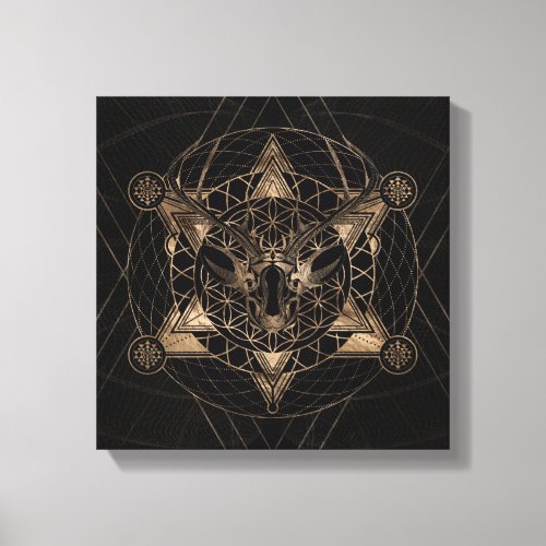 Deer in Sacred Geometry _ Black and Gold Canvas Print