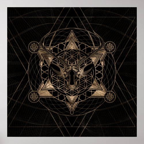 Deer in Sacred Geometry _ Black and Gold Poster