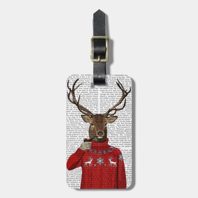 Deer in Ski Sweater 2 Luggage Tag (Front Vertical)