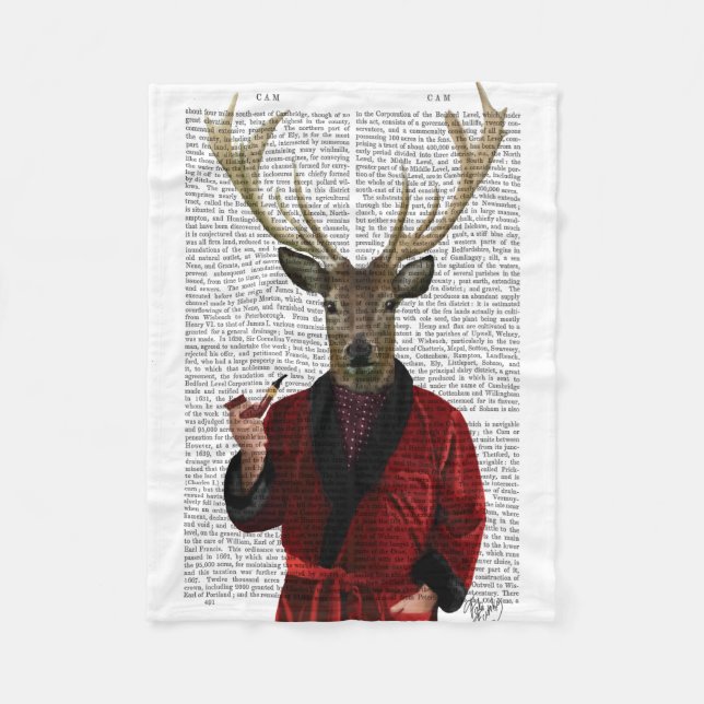 Deer in Smoking Jacket Fleece Blanket (Front)