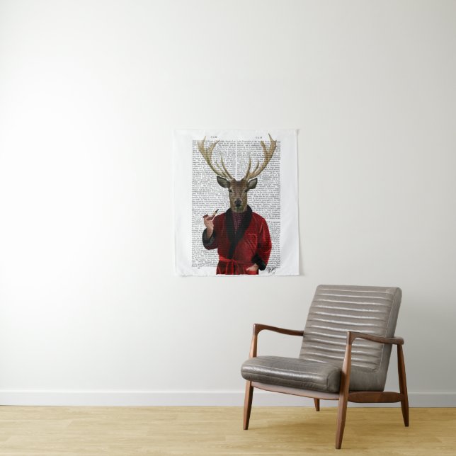 Deer in Smoking Jacket Tapestry (In Situ)