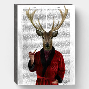 Deer in Smoking Jacket Wooden Box Sign