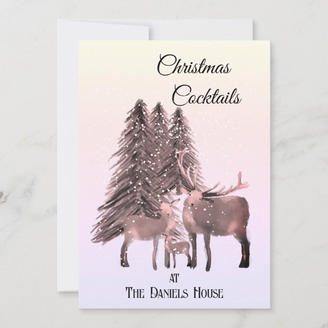 Deer in Snow Christmas Cocktail Party Invitation (Front)