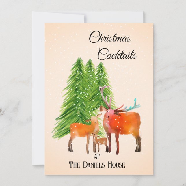 Deer in Snow Christmas Cocktail Party Invitation (Front)