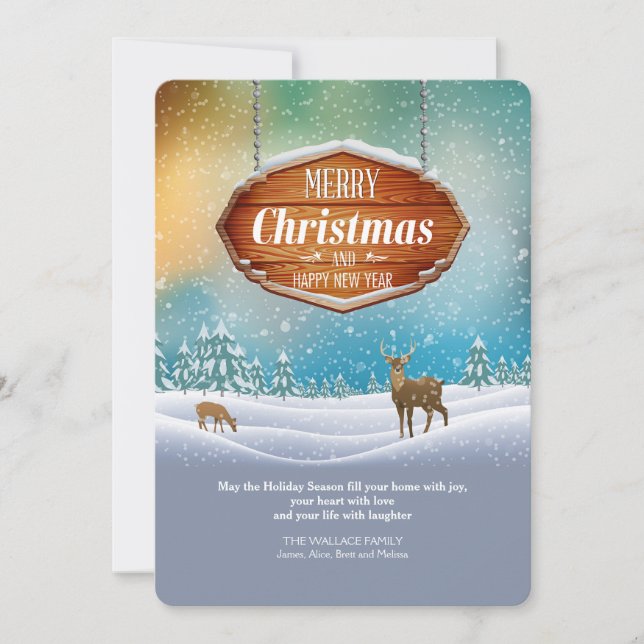 Deer in Snow Christmas Greeting Card (Front)