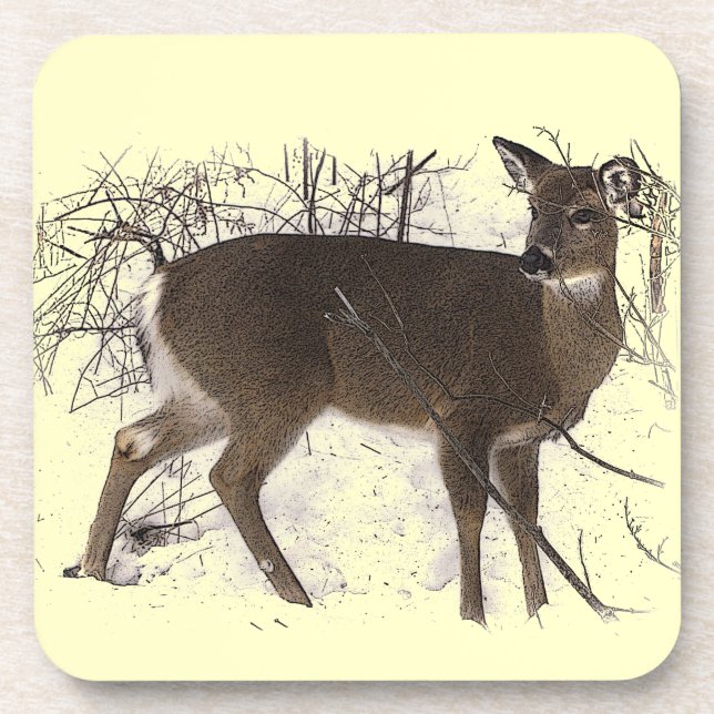 Deer in Snow Drink Coaster (Front)