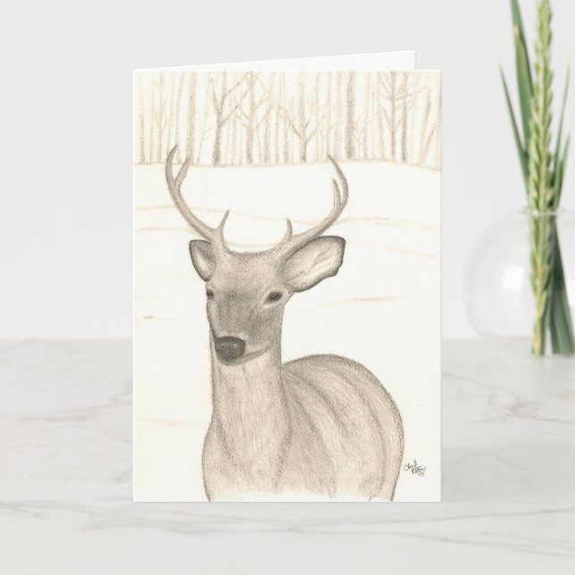 Deer in snow, thinking of you card (Front)