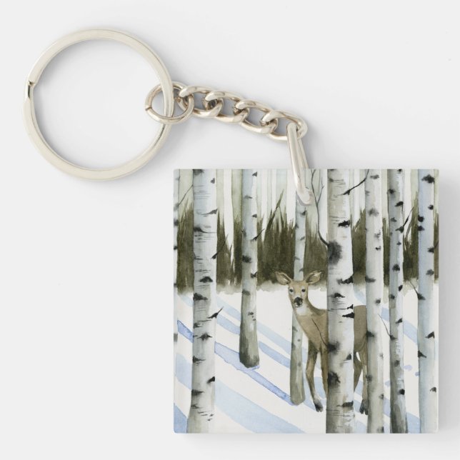 Deer in Snowfall Keychain (Front)