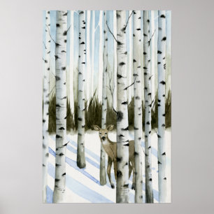 Deer in Snowfall Poster