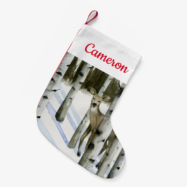 Deer in Snowfall Small Christmas Stocking (Front (Hanging))
