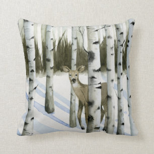 Deer in Snowfall Throw Pillow