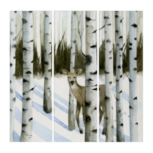 Deer in Snowfall Triptych