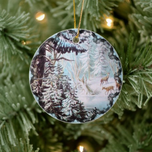 Deer in Snowy Forest Ornament