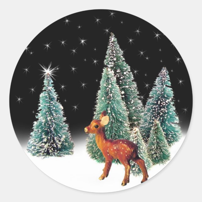 Deer in Starry Woods Classic Round Sticker (Front)