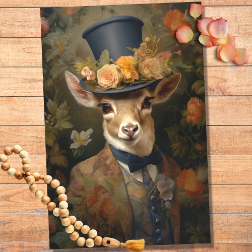 Deer in Suit Hat with Flowers 2 Decoupage Paper