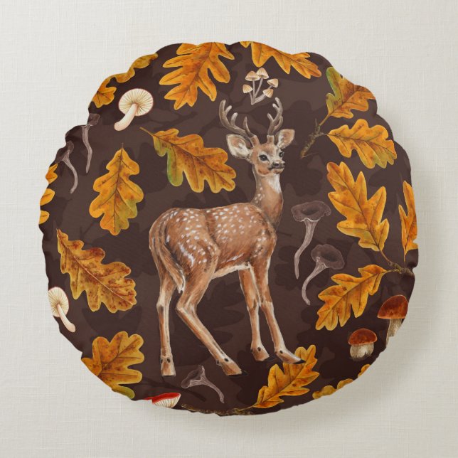 Deer in the autumnal forest 2 round pillow (Front)
