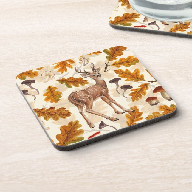 Deer in the autumnal forest beverage coaster (Left Side)