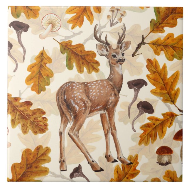 Deer in the autumnal forest ceramic tile (Front)