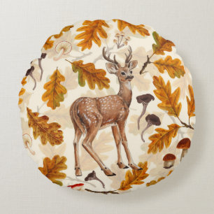 Deer in the autumnal forest round pillow