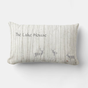 Deer in the Birch Woods Lumbar Throw Pillow